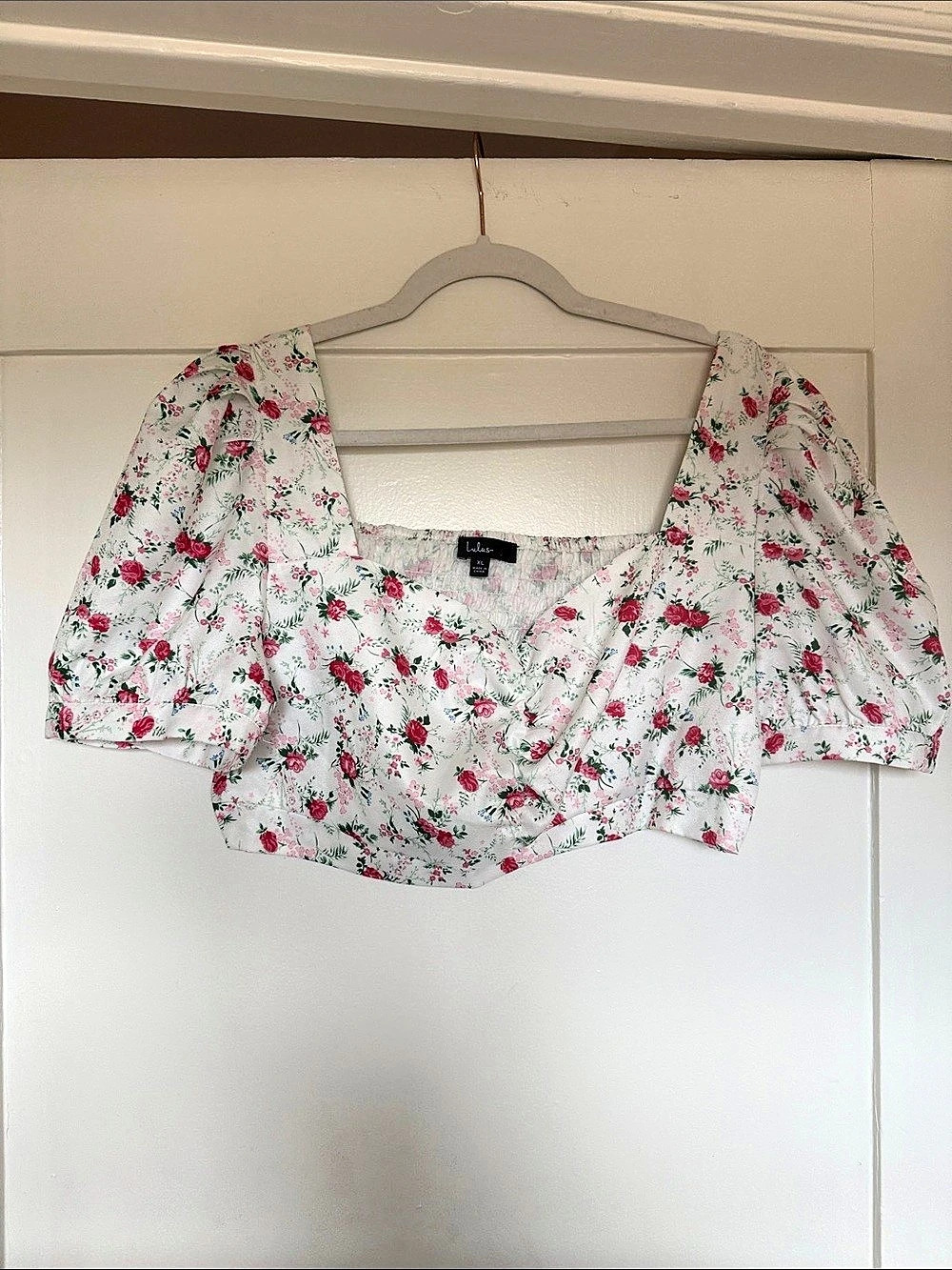 Lulus Pick Me Always Light Pink Floral Print Smocked Puff Sleeve Top XL
